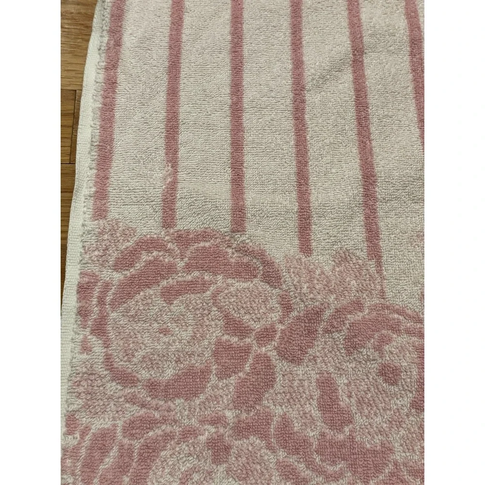 Vtg Colormate Stevens 3 Piece Towel Set Pink White Rose Stripe Bath‎ Hand Wash